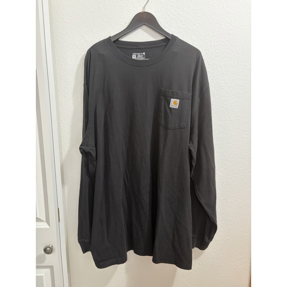 Carhartt T-Shirt Men's 3XL Tall Long Sleeve Black Pocketed Loose Fit